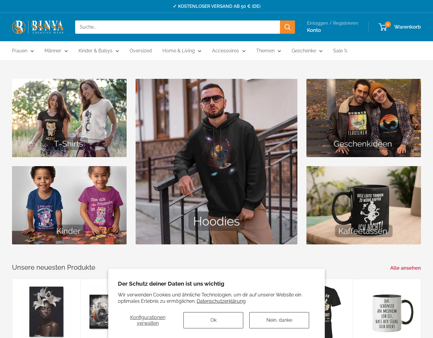 Aktuelle Website-Vorschau von Outfits mit starken Sprüchen und witzigen Motiven