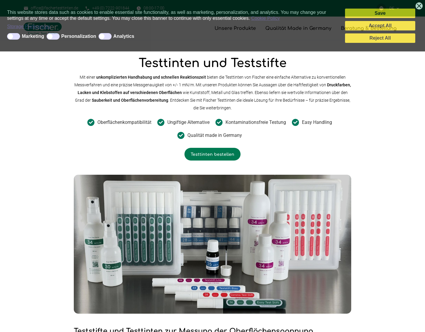 Aktuelle Website-Vorschau von Fischertesttinten