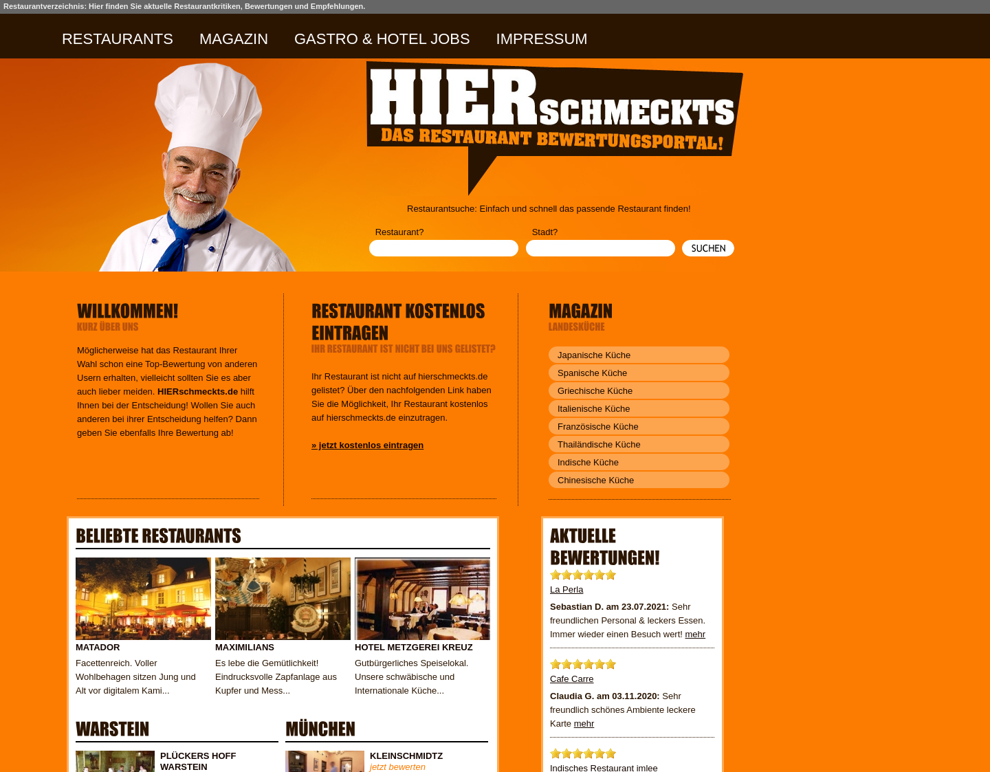 Aktuelle Website-Vorschau von Hierschmeckts - Gastrononieverzeichnis