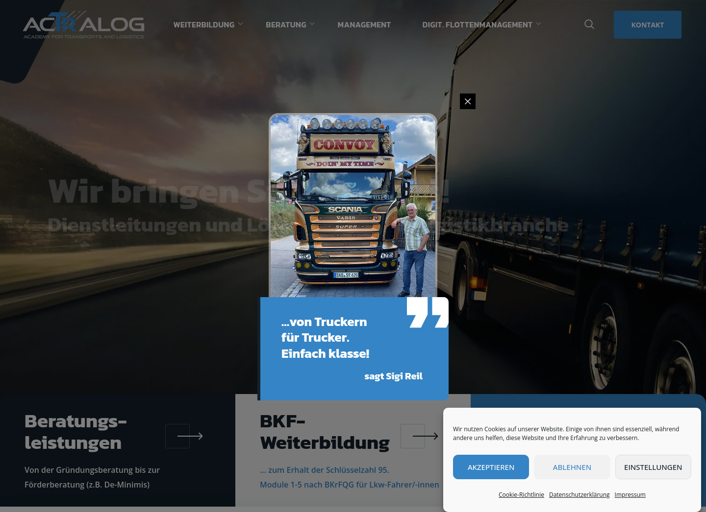 Aktuelle Website-Vorschau von ACTRALOG - Academy for Transport and Logistics