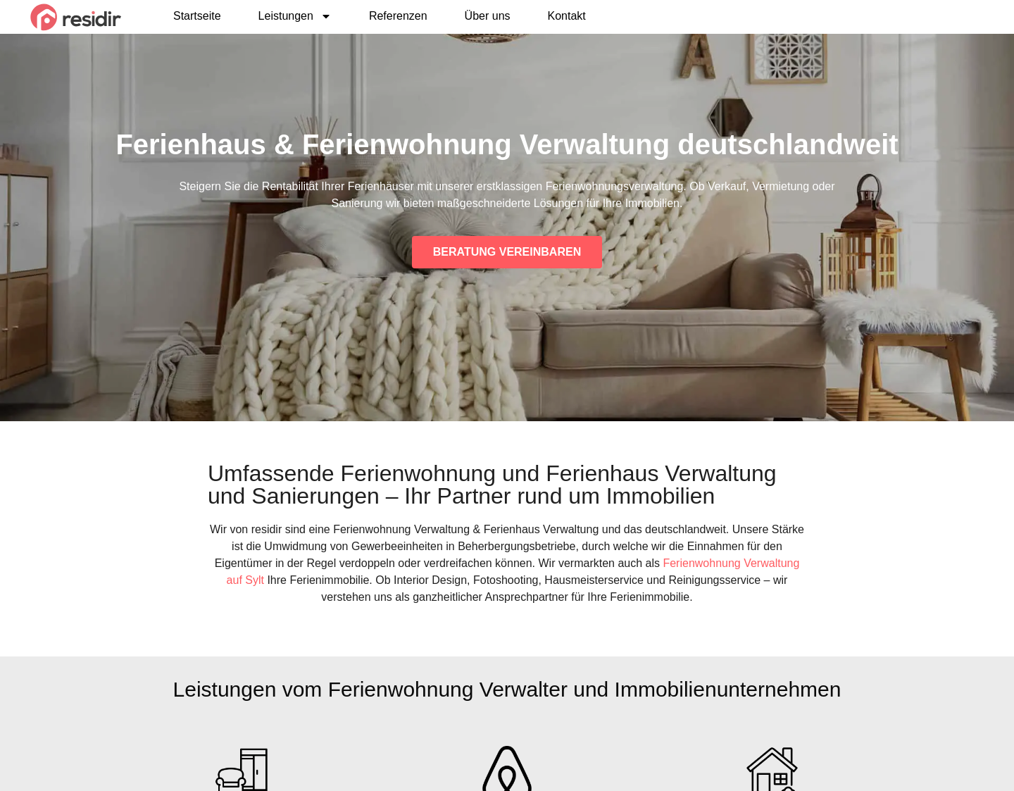 Aktuelle Website-Vorschau von residir - Ferienwohnung Verwaltung