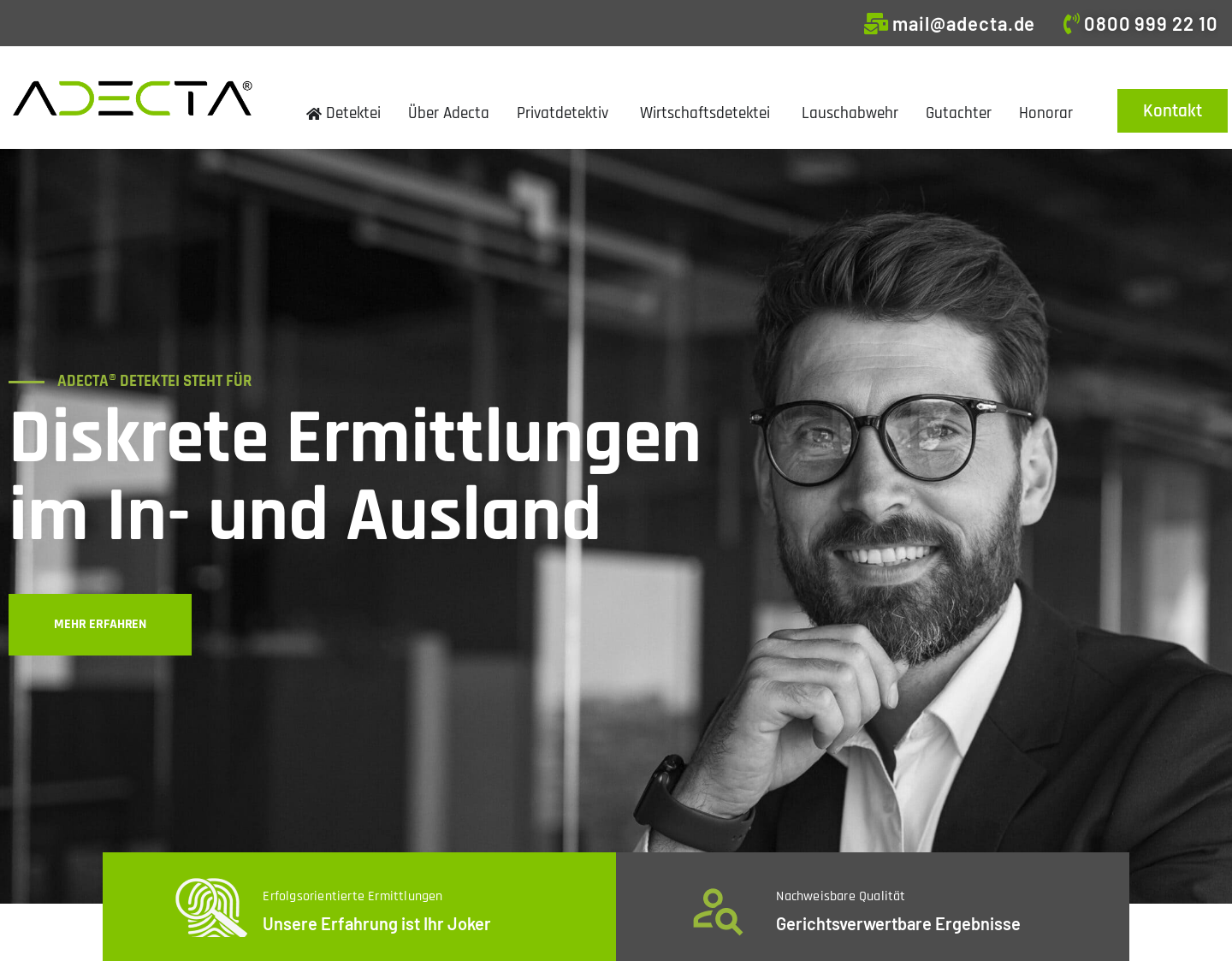 Aktuelle Website-Vorschau von Detektei ADECTA in Stuttgart