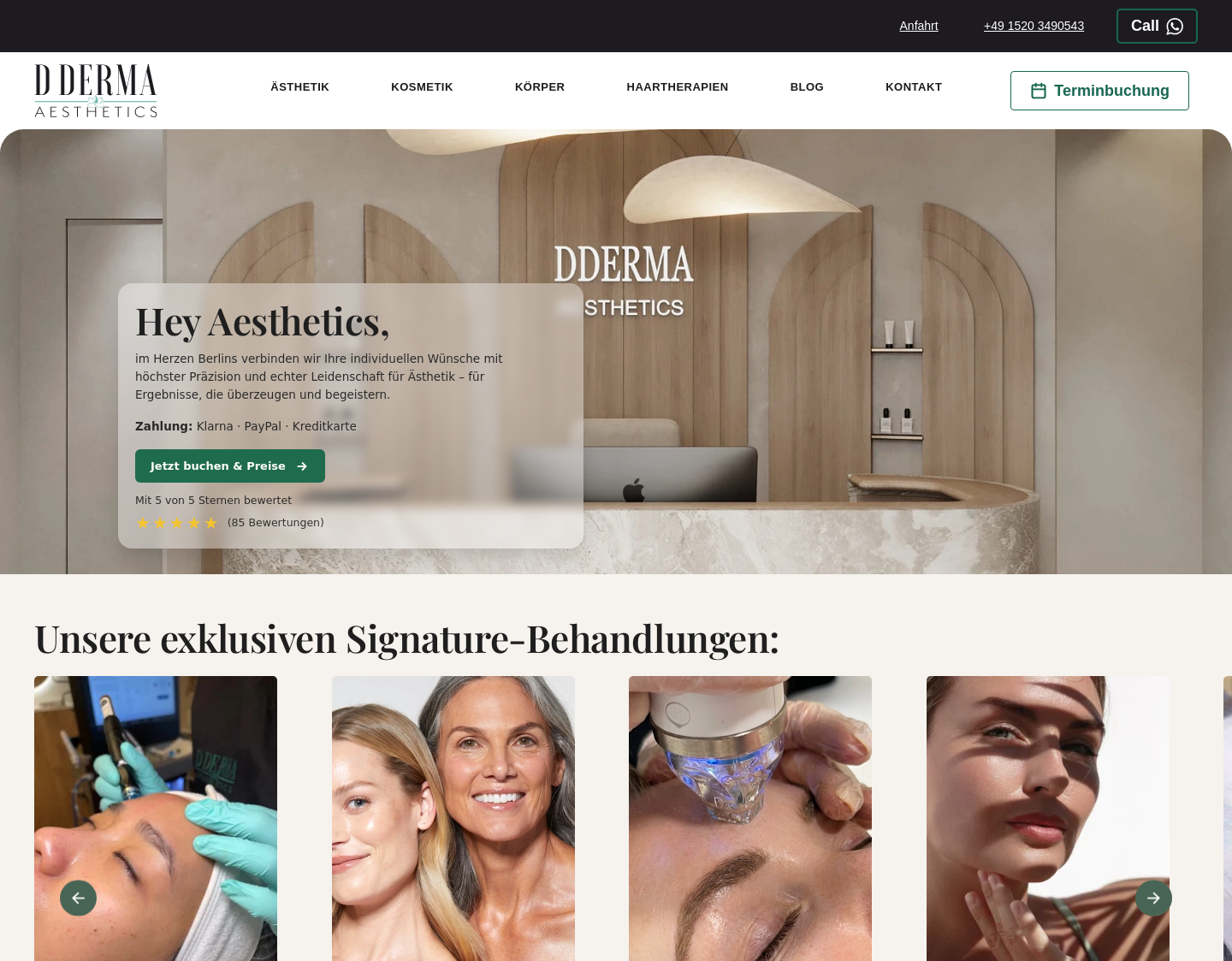 Aktuelle Website-Vorschau von D Derma Aesthetics