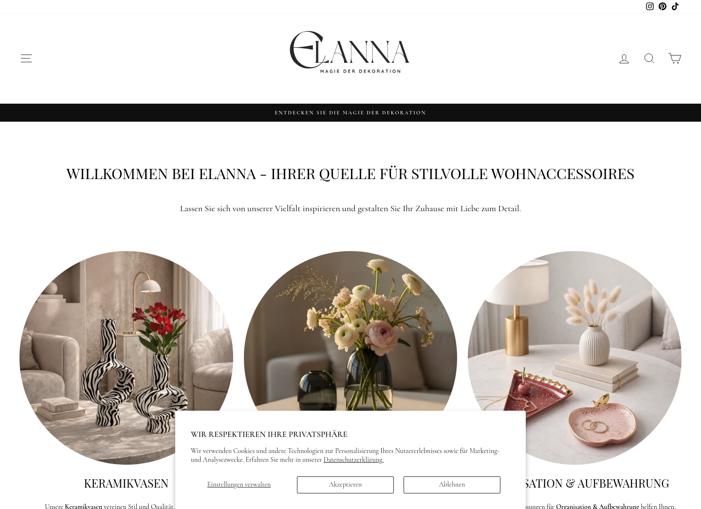 Aktuelle Website-Vorschau von ELANNA