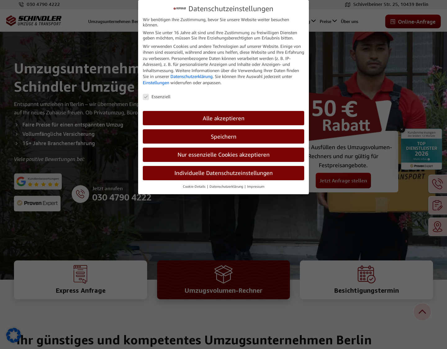 Aktuelle Website-Vorschau von Schindler Umzüge