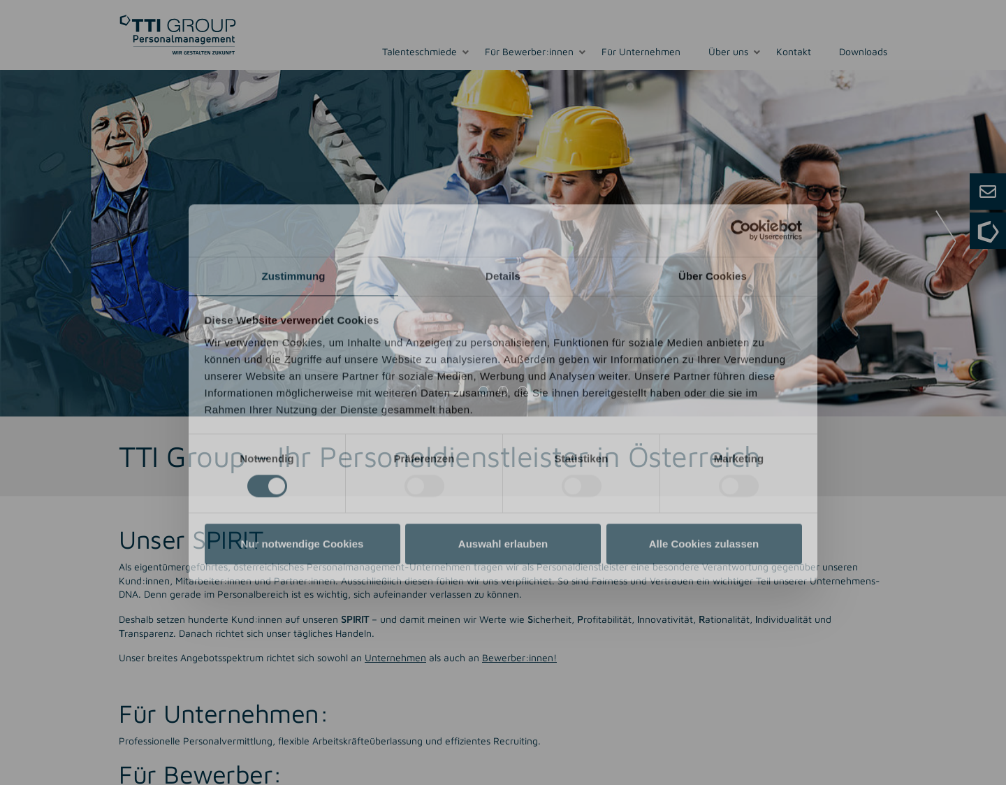 Aktuelle Website-Vorschau von TTI Group Austria