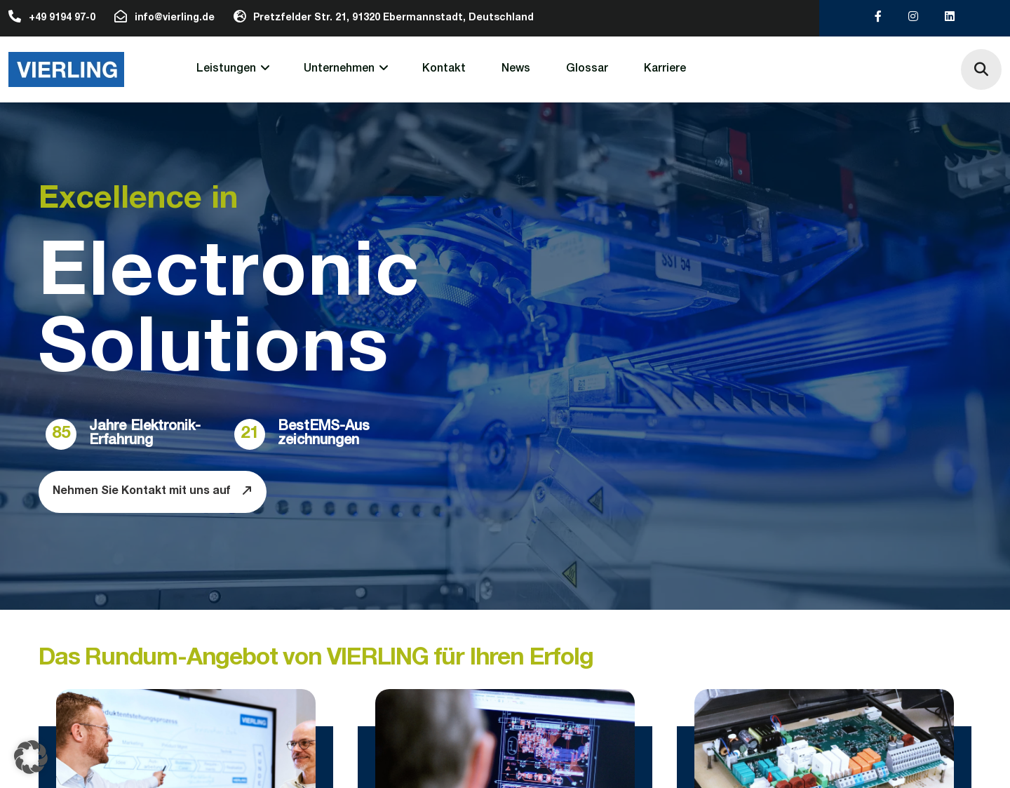 Aktuelle Website-Vorschau von VIERLING, EMS-Dienstleister