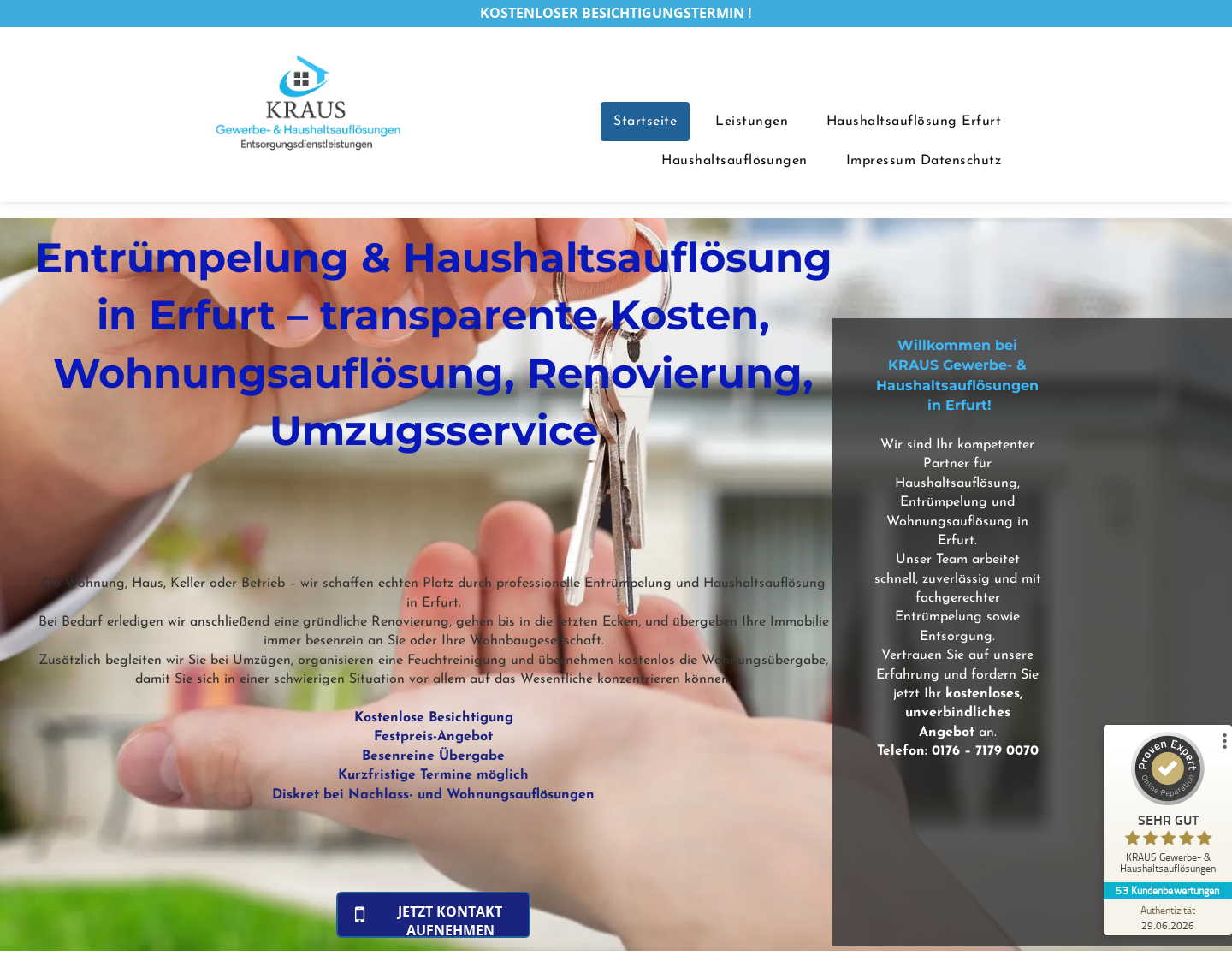 Aktuelle Website-Vorschau von KRAUS Gewerbe- & Haushaltsauflösungen