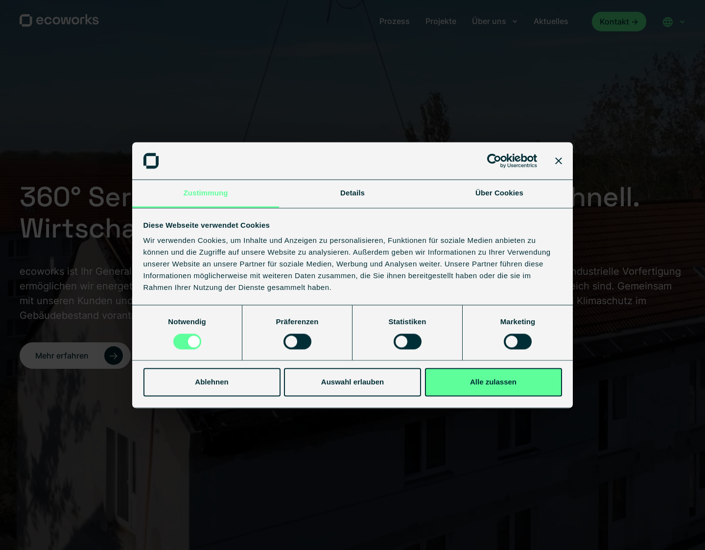 Aktuelle Website-Vorschau von ecoworks - serielle energetische Sanierung