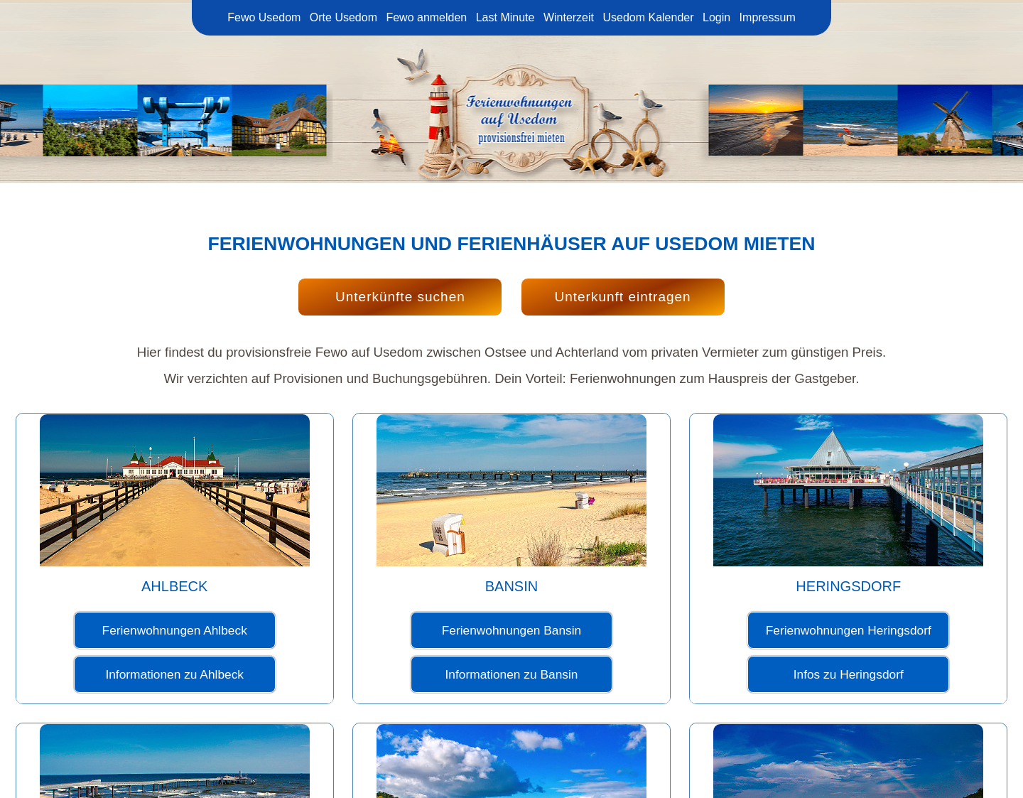 Aktuelle Website-Vorschau von Ferienwohnungen auf Usedom günstig mieten