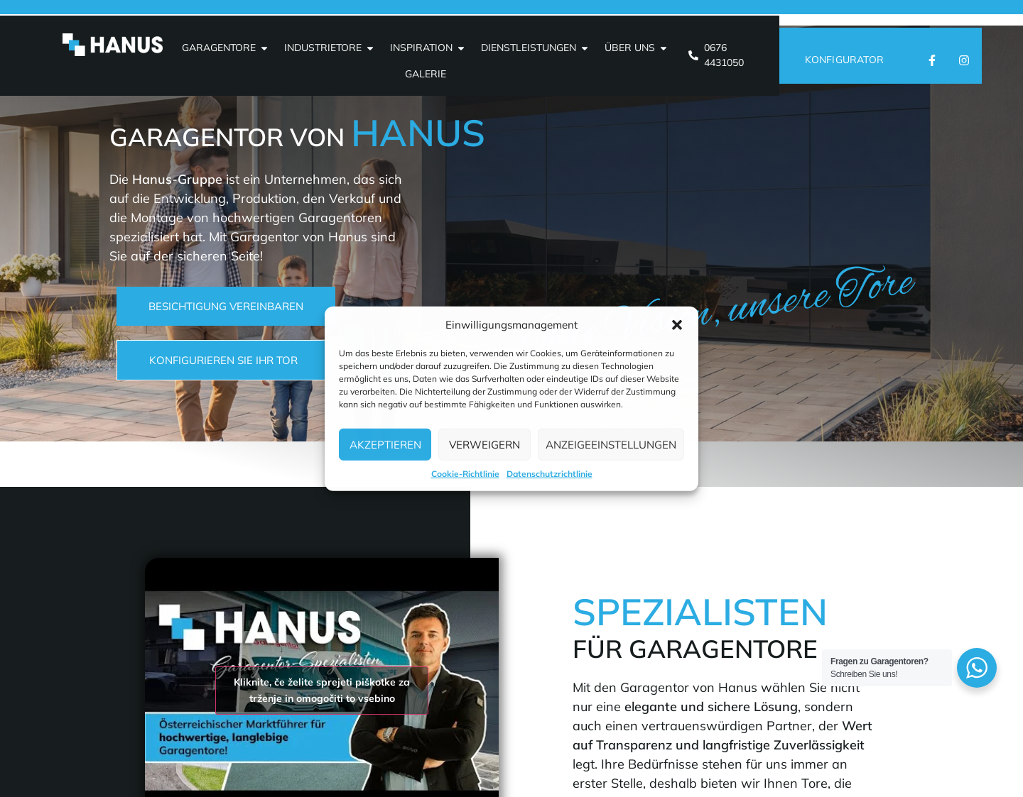 Aktuelle Website-Vorschau von Gruppe Hanus | Garagentor für Ihr Zuhause