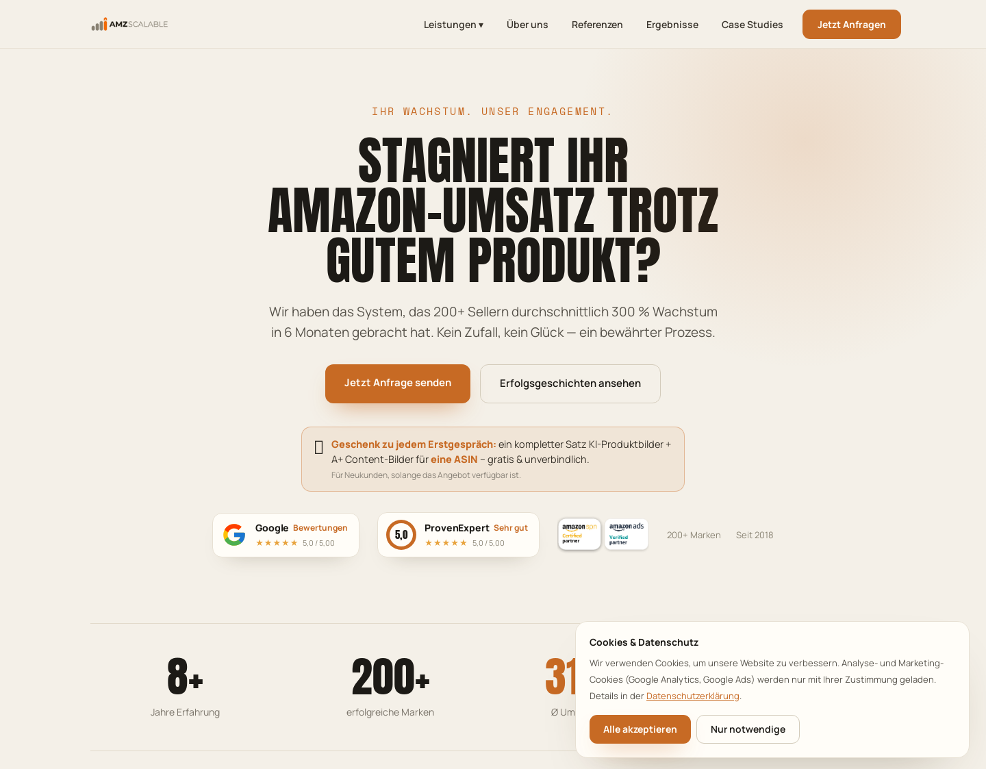 Aktuelle Website-Vorschau von Amazon Agentur