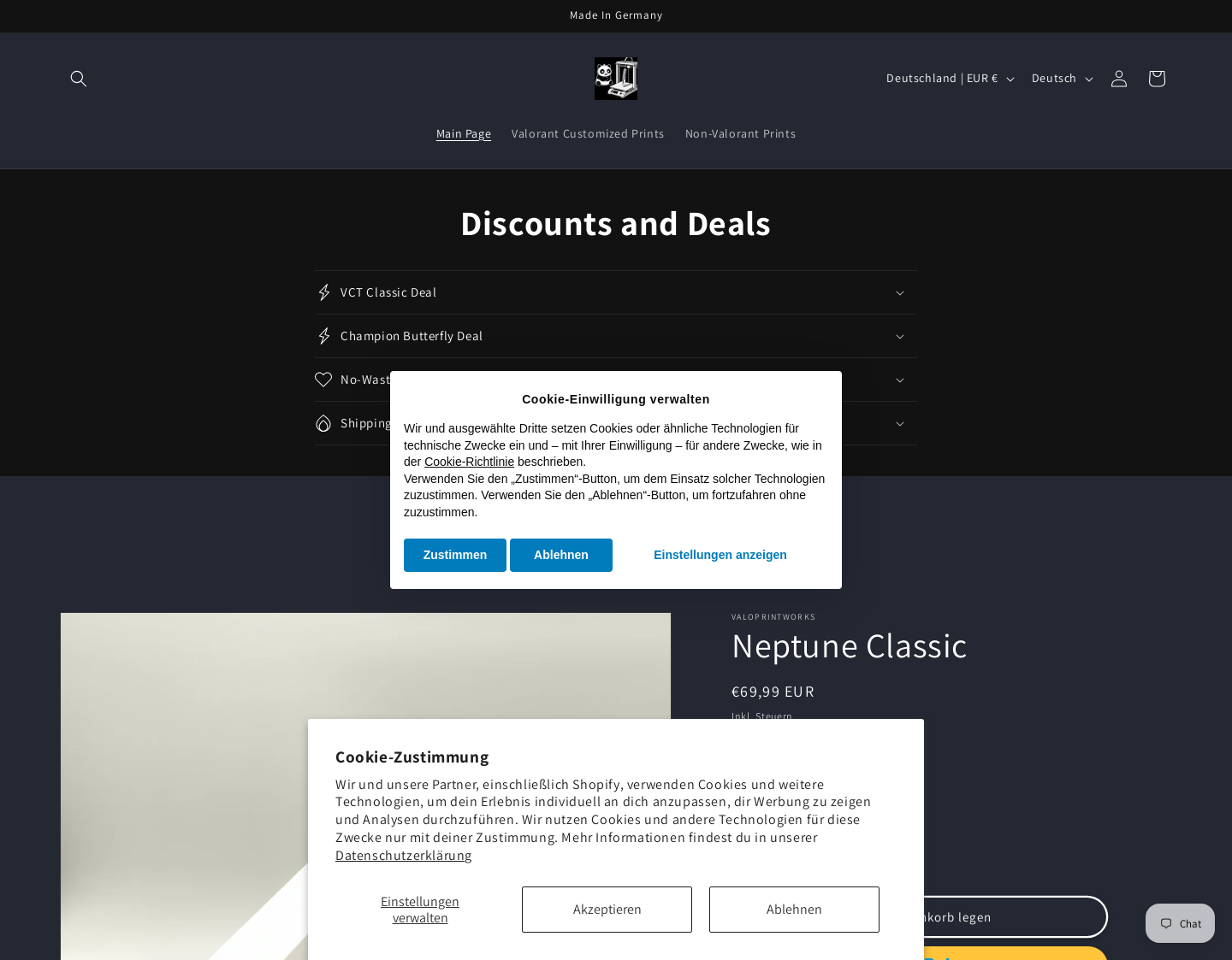 Aktuelle Website-Vorschau von ValoPrintWorks