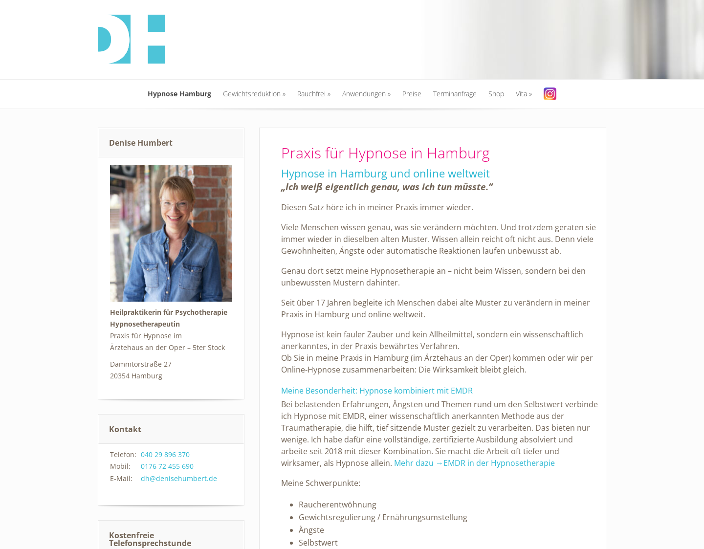 Aktuelle Website-Vorschau von Hypnose Hamburg Denise Humbert