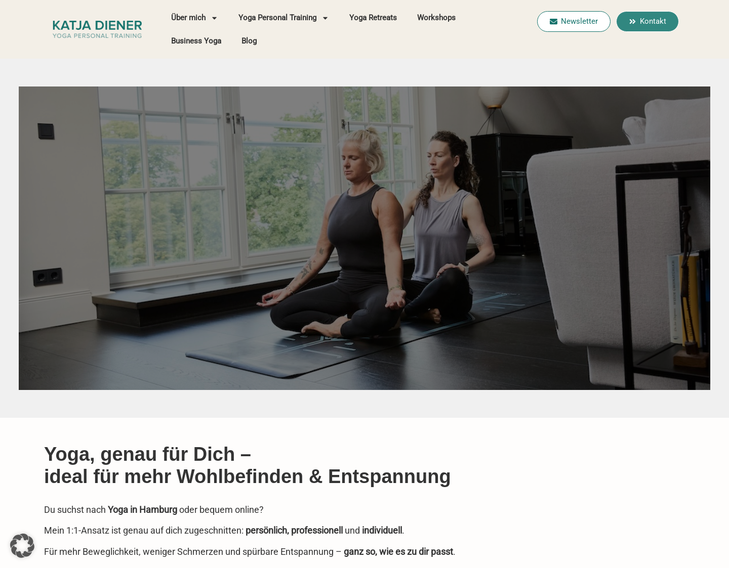 Aktuelle Website-Vorschau von Katja Diener Yoga Personal Training