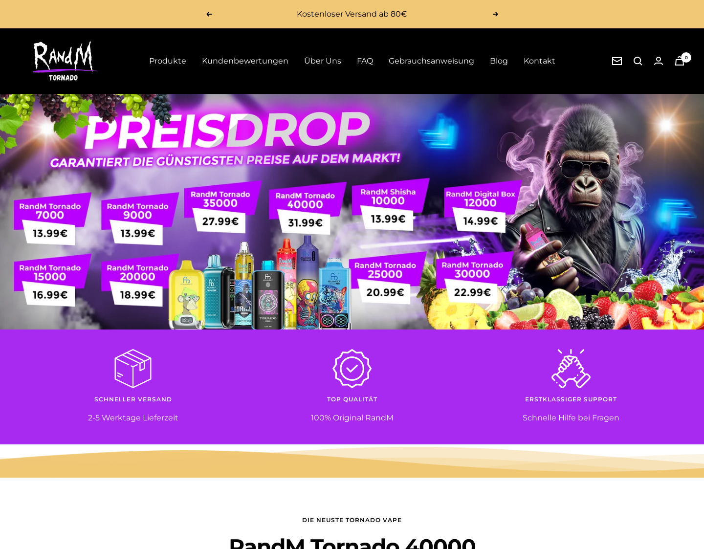 Aktuelle Website-Vorschau von RandM Tornado Vapes