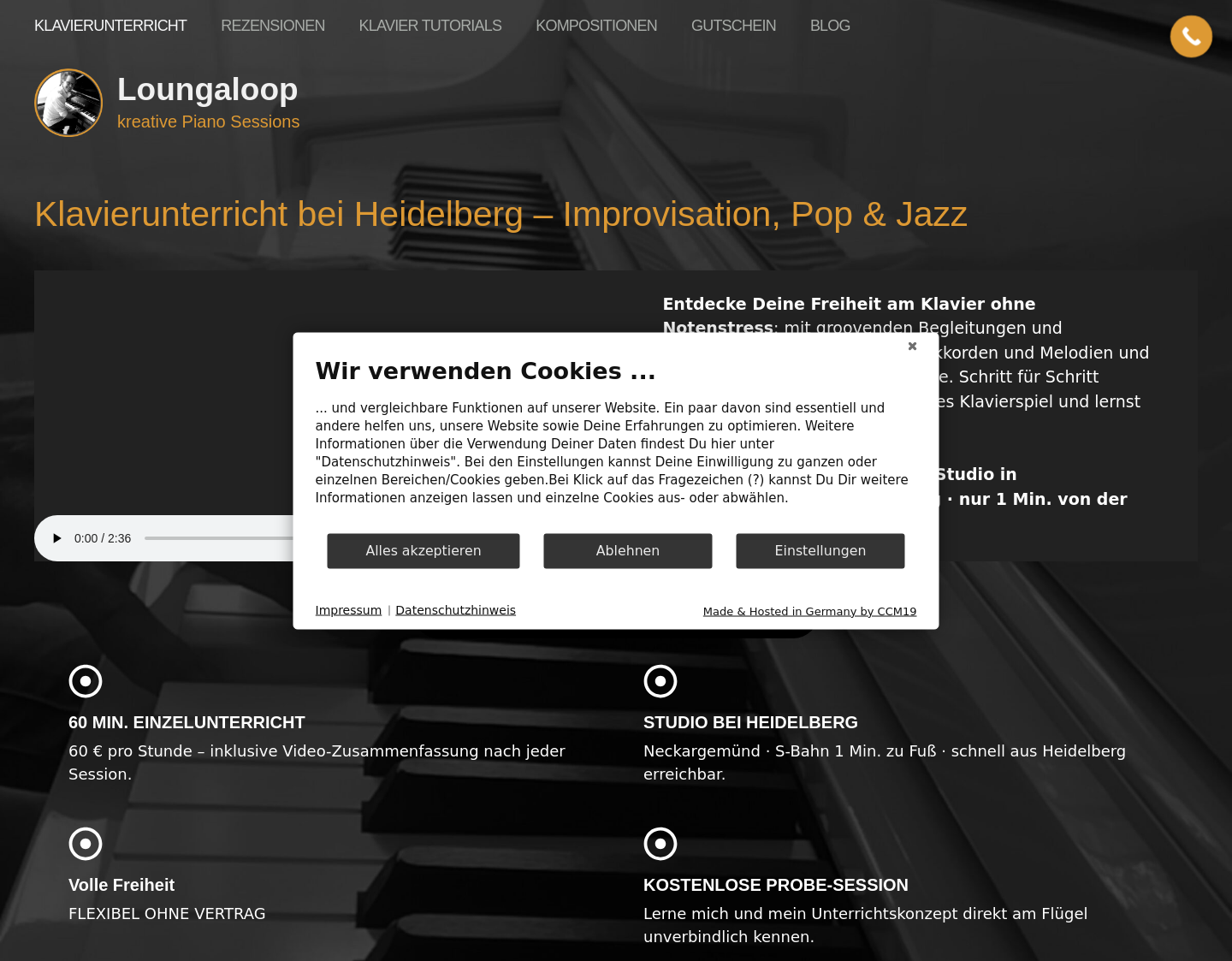 Aktuelle Website-Vorschau von loungaloop - kreative Piano Sessions