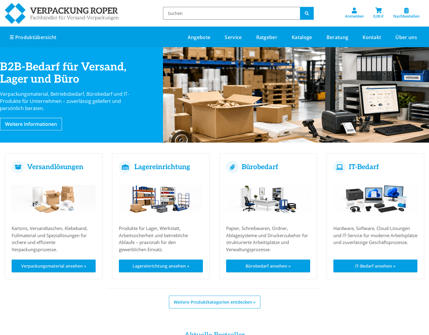 Aktuelle Website-Vorschau von Top Versandmaterial