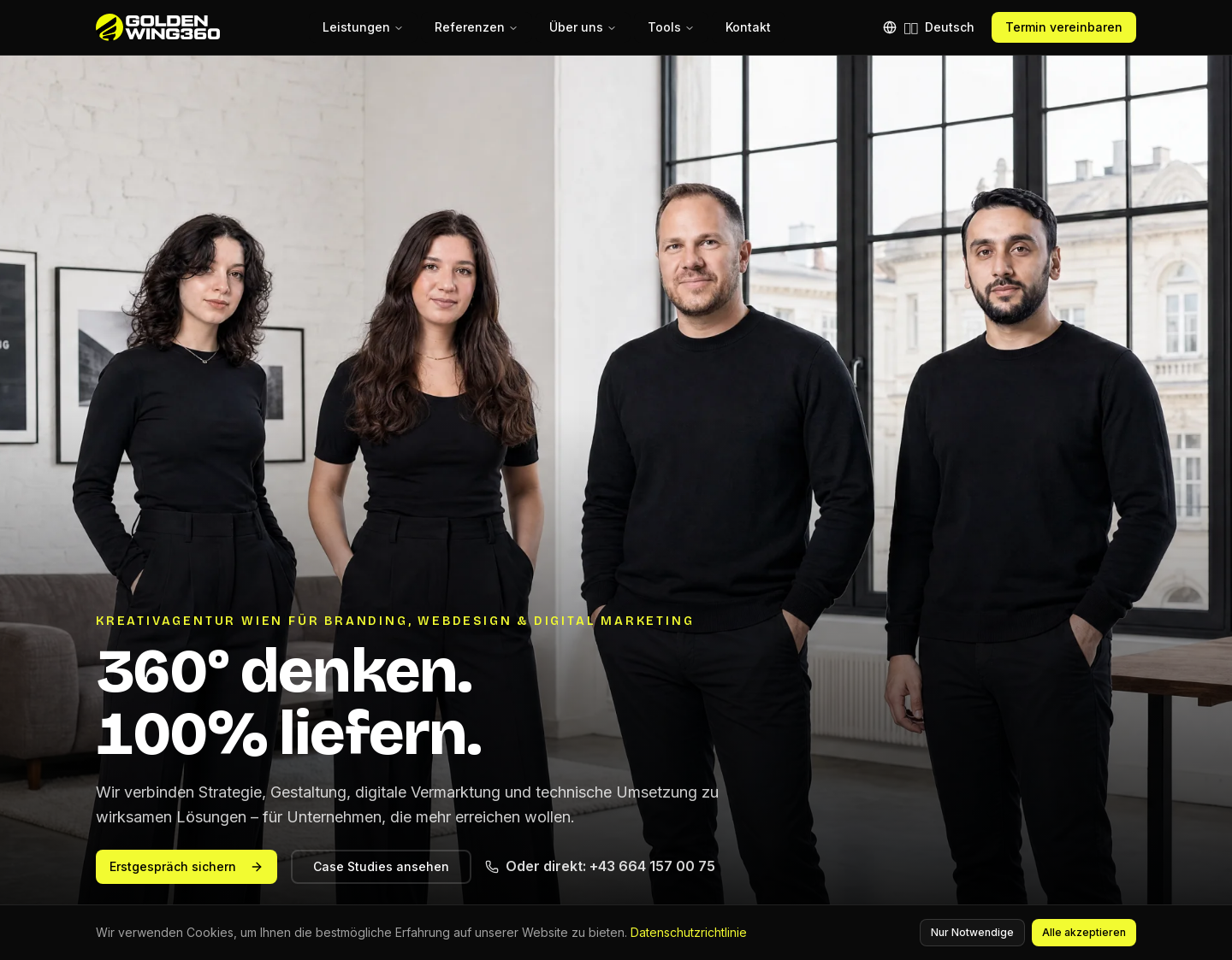 Aktuelle Website-Vorschau von GoldenWing Creative Studios e.U.