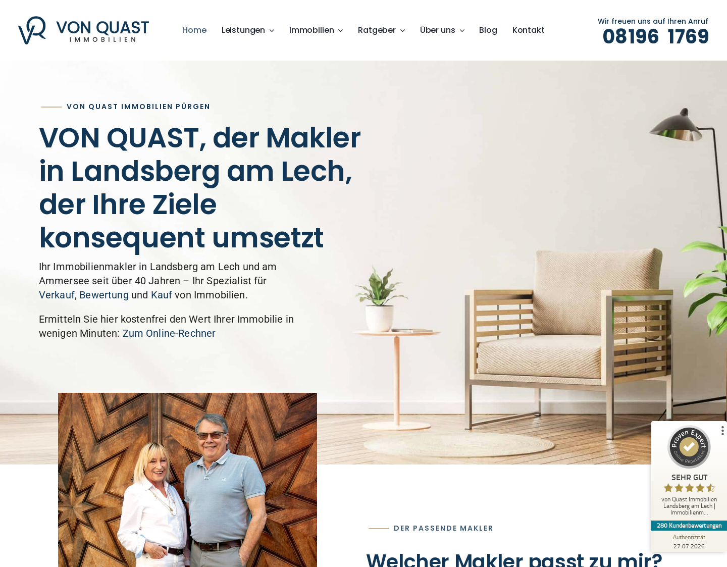 Aktuelle Website-Vorschau von Von Quast Immobilien  | Immobilienmakler Landsberg