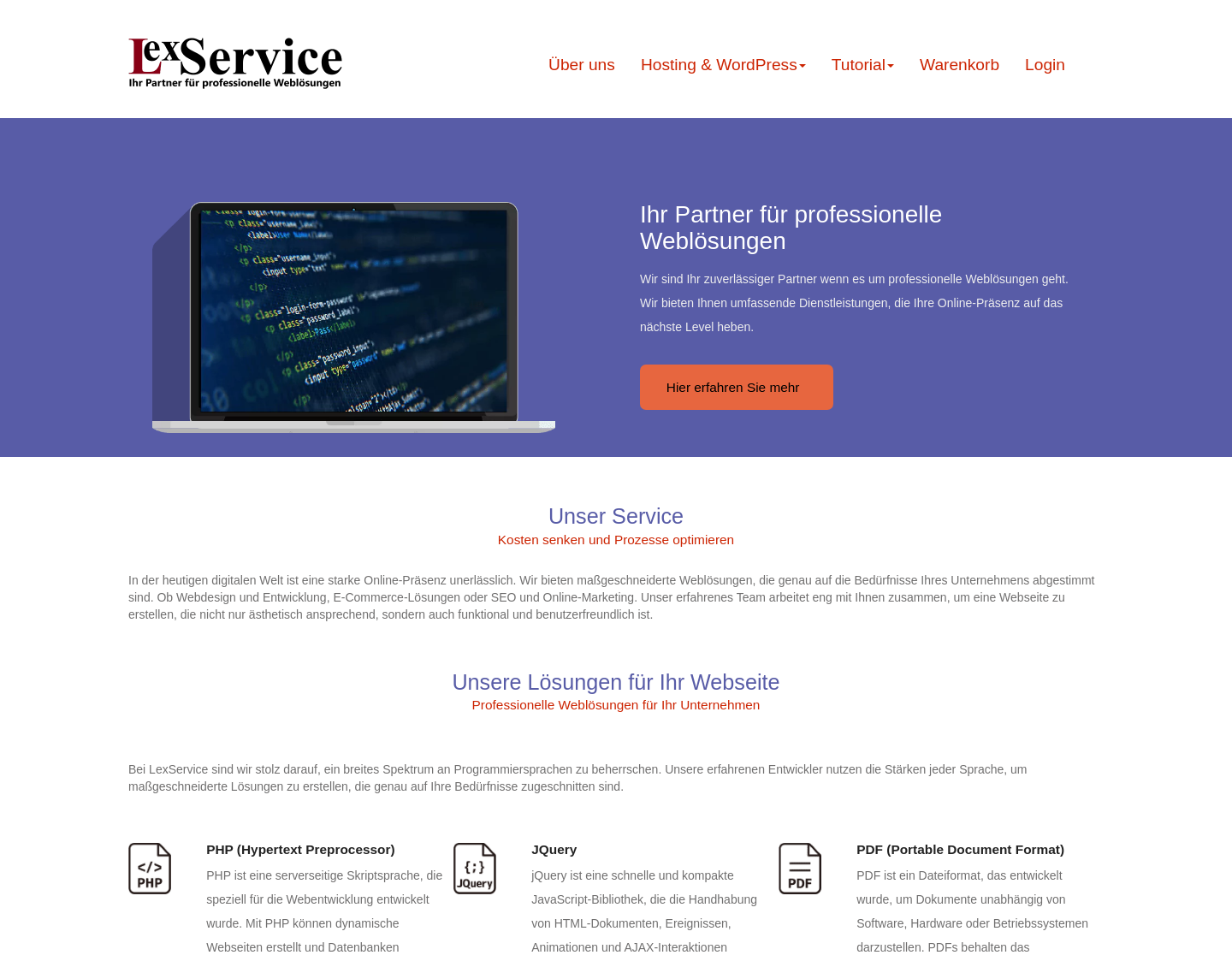 Aktuelle Website-Vorschau von LexService Weblösungen