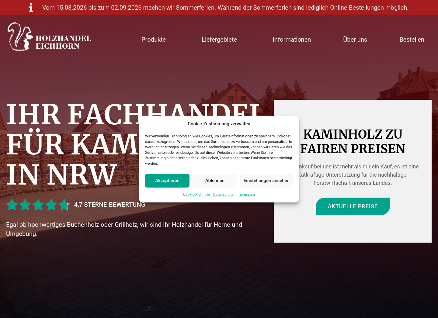 Aktuelle Website-Vorschau von Holzhandel Eichhorn