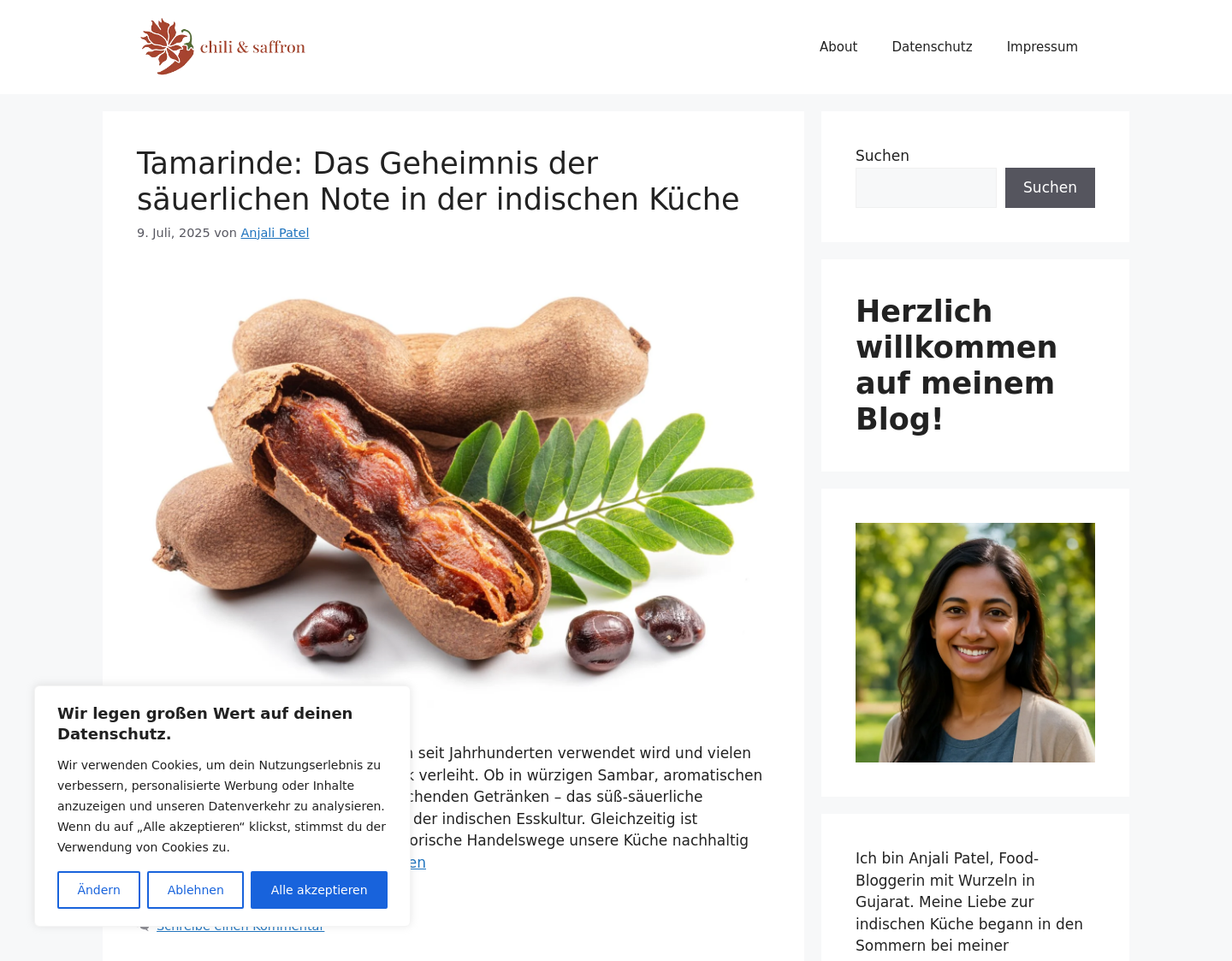 Aktuelle Website-Vorschau von Chili & Saffron – Indisch kochen mit Leidenschaft