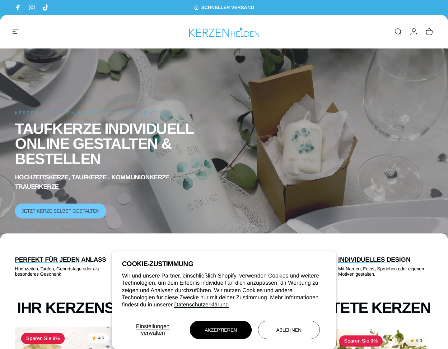 Aktuelle Website-Vorschau von Kerzenhelden GmbH