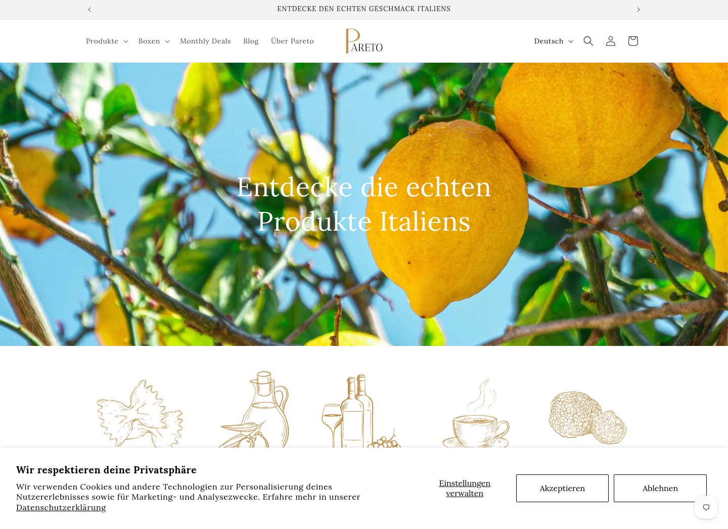 Aktuelle Website-Vorschau von Pareto Shop