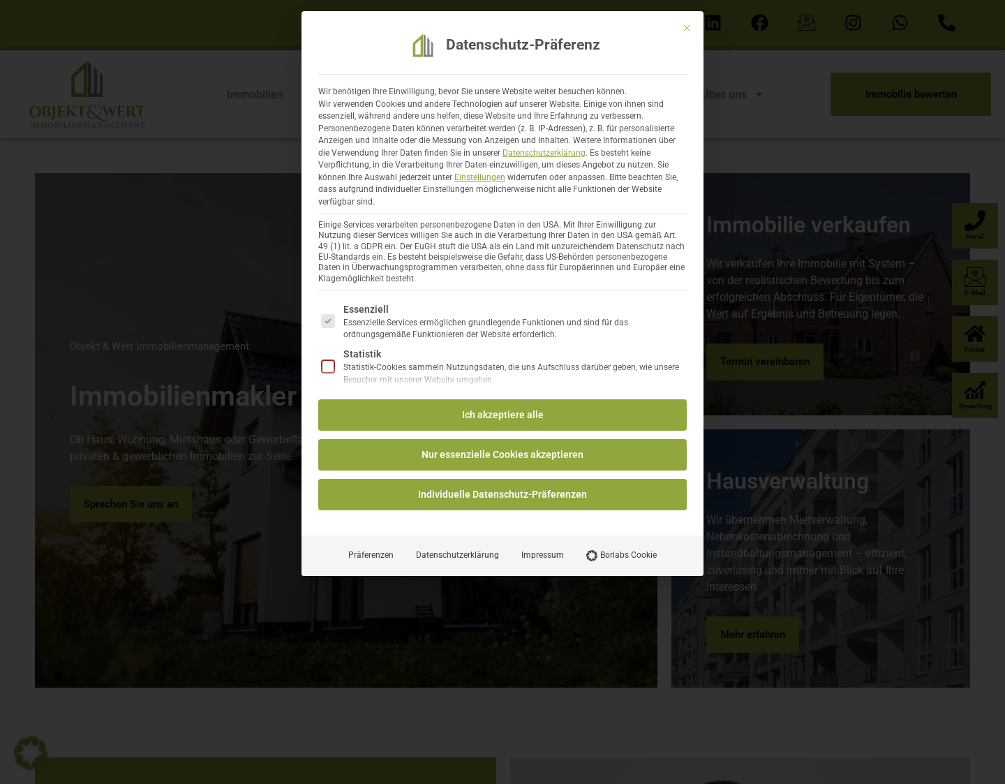 Aktuelle Website-Vorschau von Objekt & Wert Immobilienmanagement