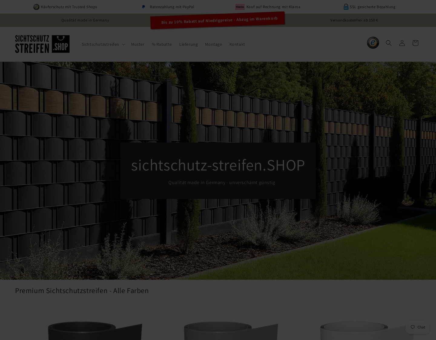Aktuelle Website-Vorschau von Sichtschutz-Streifen für Doppelstabmatten
