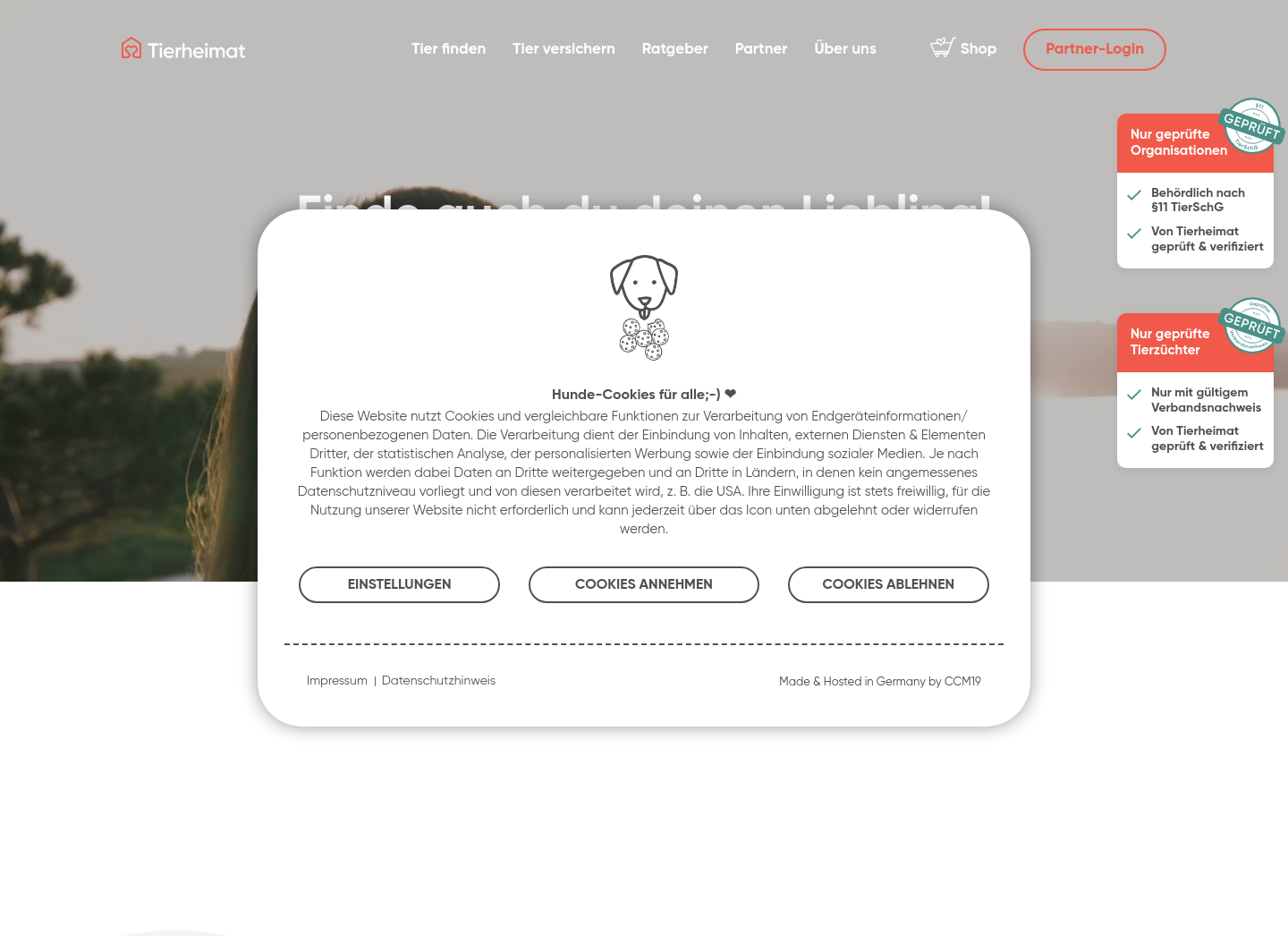 Aktuelle Website-Vorschau von Tierheimat GmbH & Co. KG