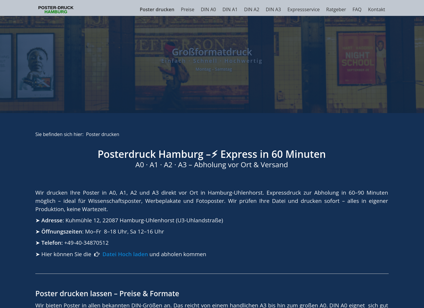 Aktuelle Website-Vorschau von Poster Druck Hamburg
