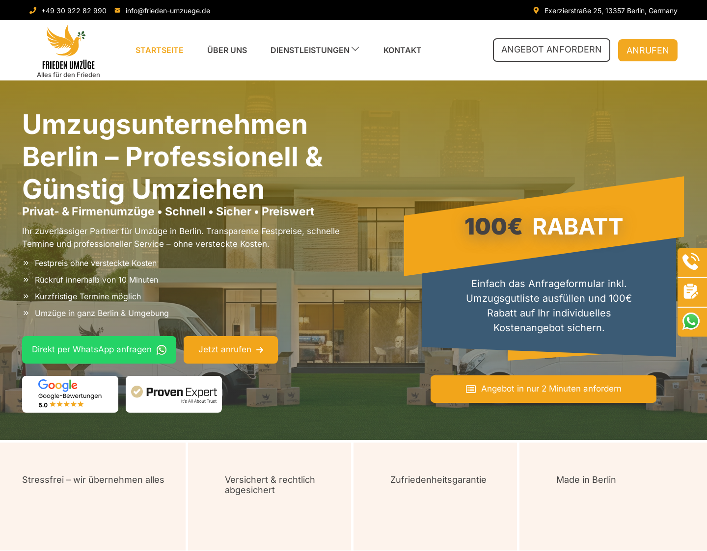 Aktuelle Website-Vorschau von Frieden Umzüge Ihr Umzugsunternehmen Berlin