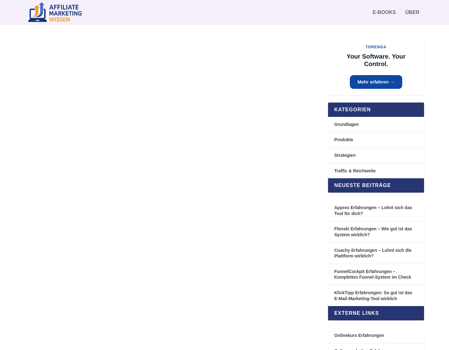 Aktuelle Website-Vorschau von Affiliate Marketing Wissen Blog