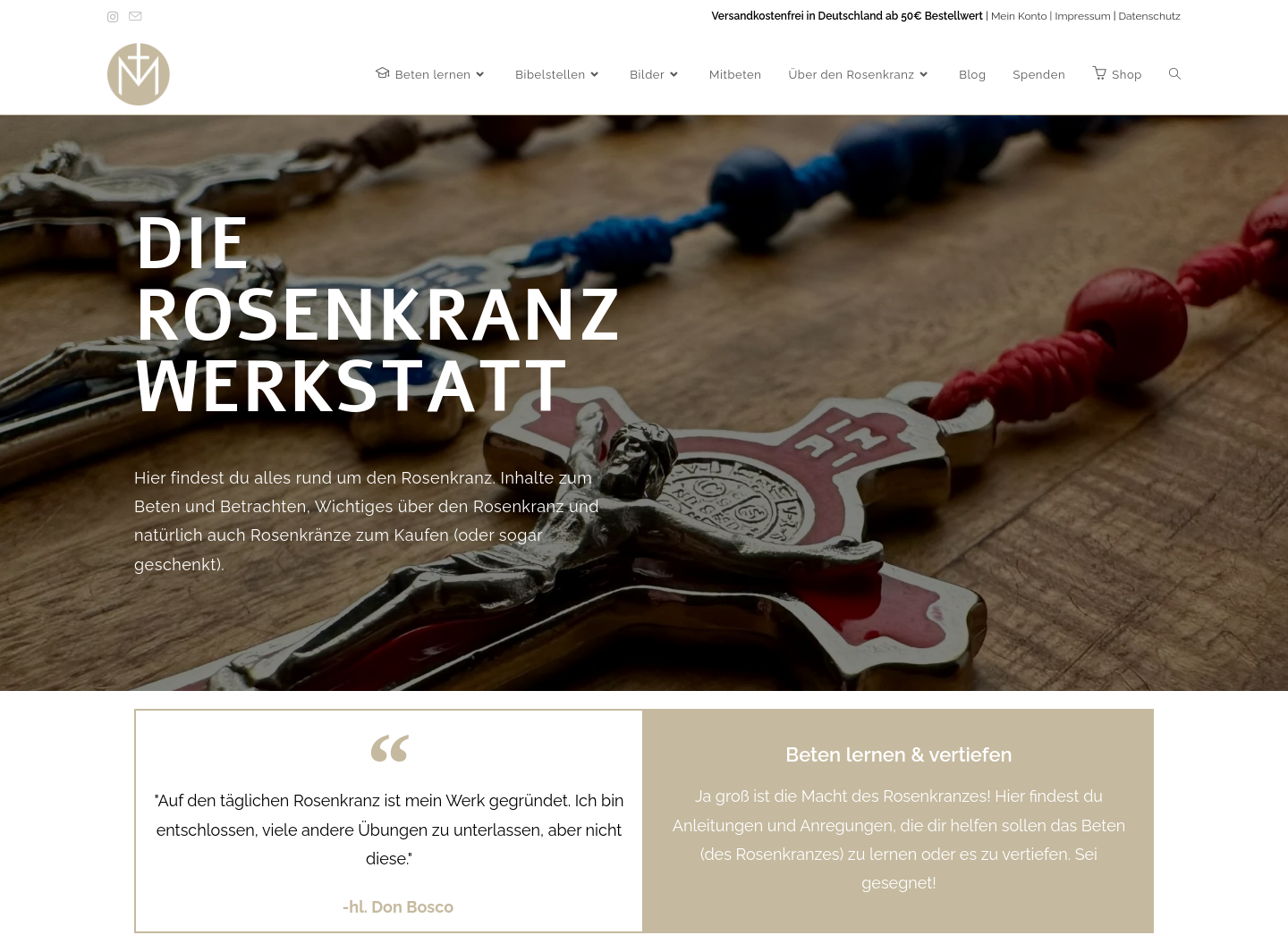 Aktuelle Website-Vorschau von Die Rosenkranz Werkstatt - dein katholischer Shop