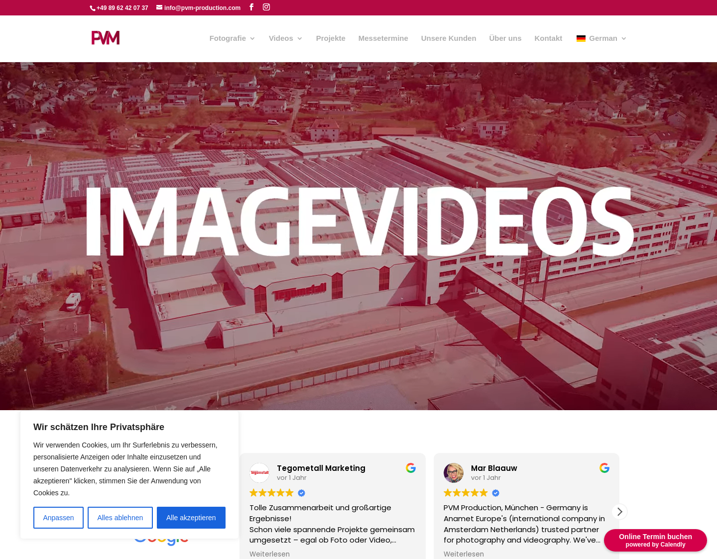 Aktuelle Website-Vorschau von PVM Production