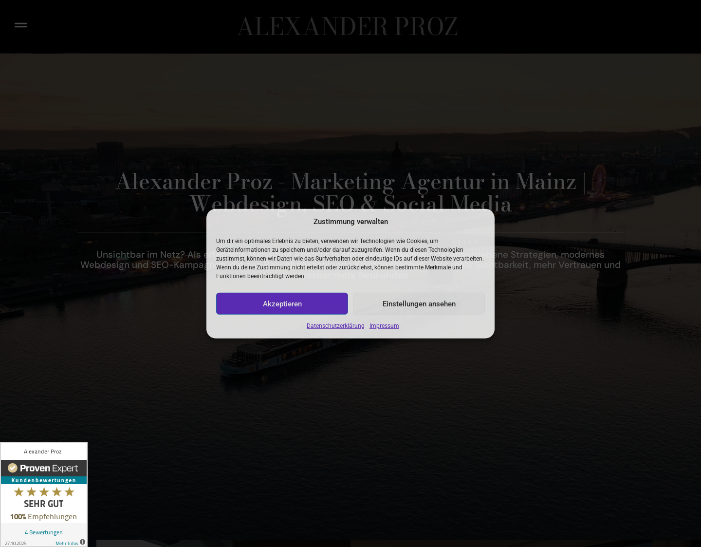 Aktuelle Website-Vorschau von Alexander Proz Marketing Agentur