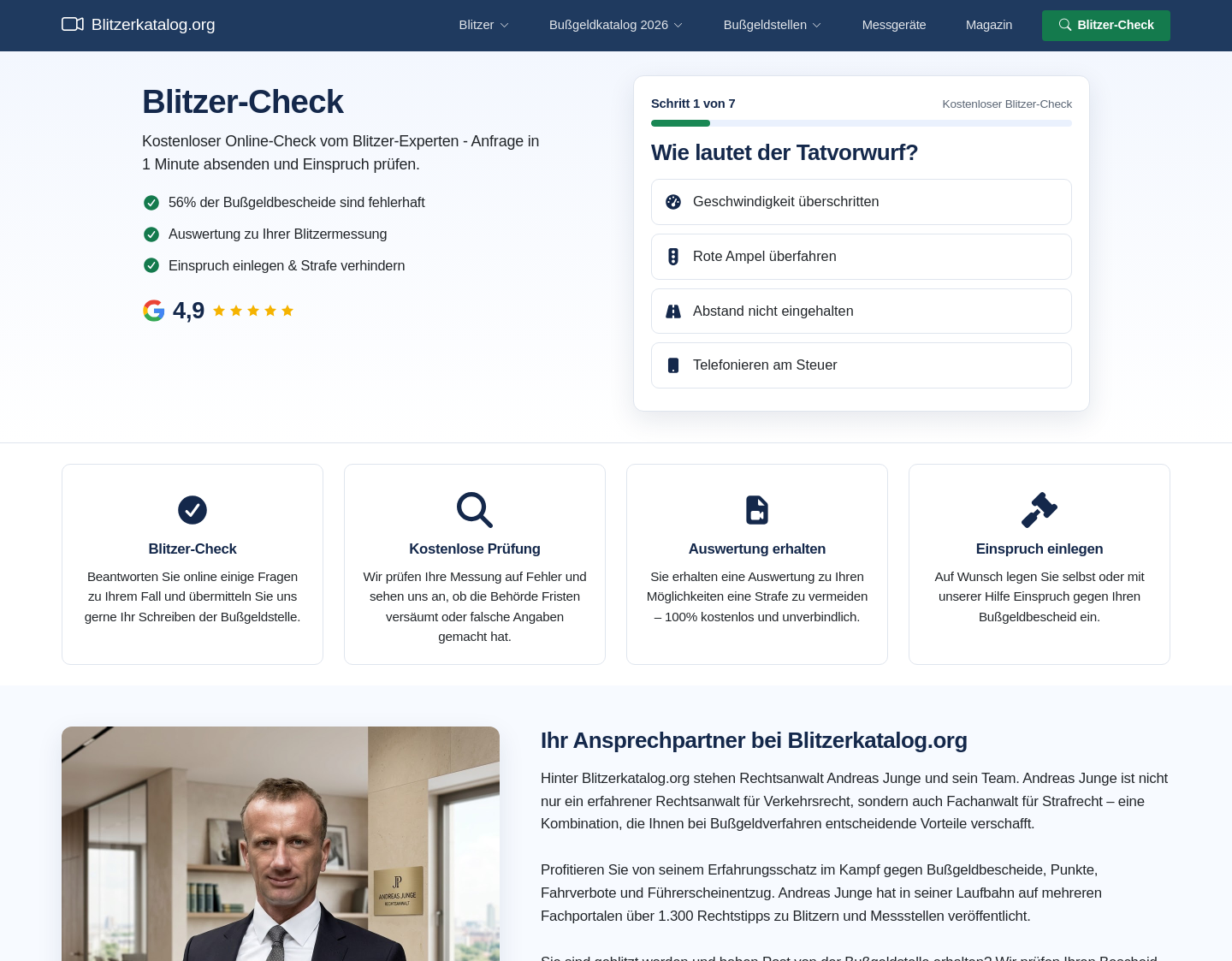 Aktuelle Website-Vorschau von Blitzerkatalog.org - das Infoportal für Autofahrer