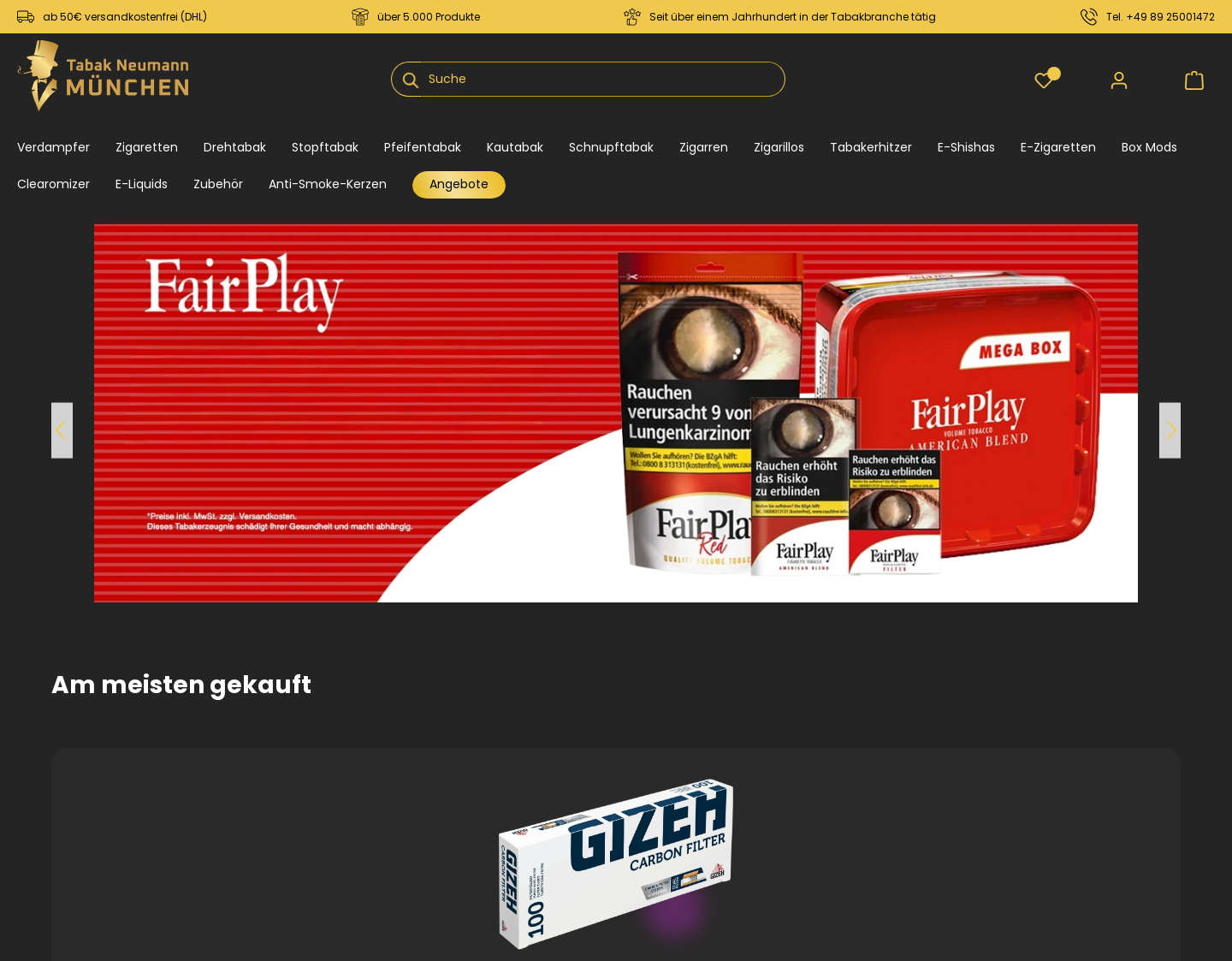 Aktuelle Website-Vorschau von Tabak Neumann