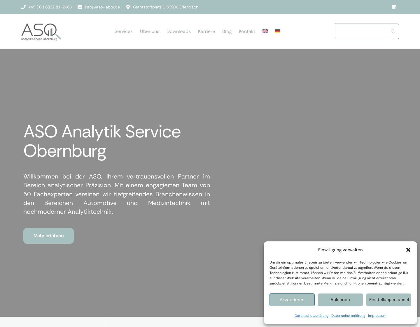 Aktuelle Website-Vorschau von ASO Analytik Service Obernburg