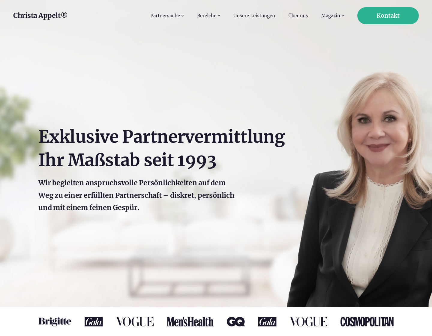 Aktuelle Website-Vorschau von Christa Appelt Partnervermittlung