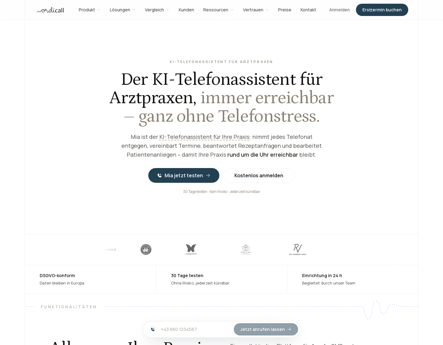 Aktuelle Website-Vorschau von KI-Telefonassistent für Arztpraxen | Ordicall.ai