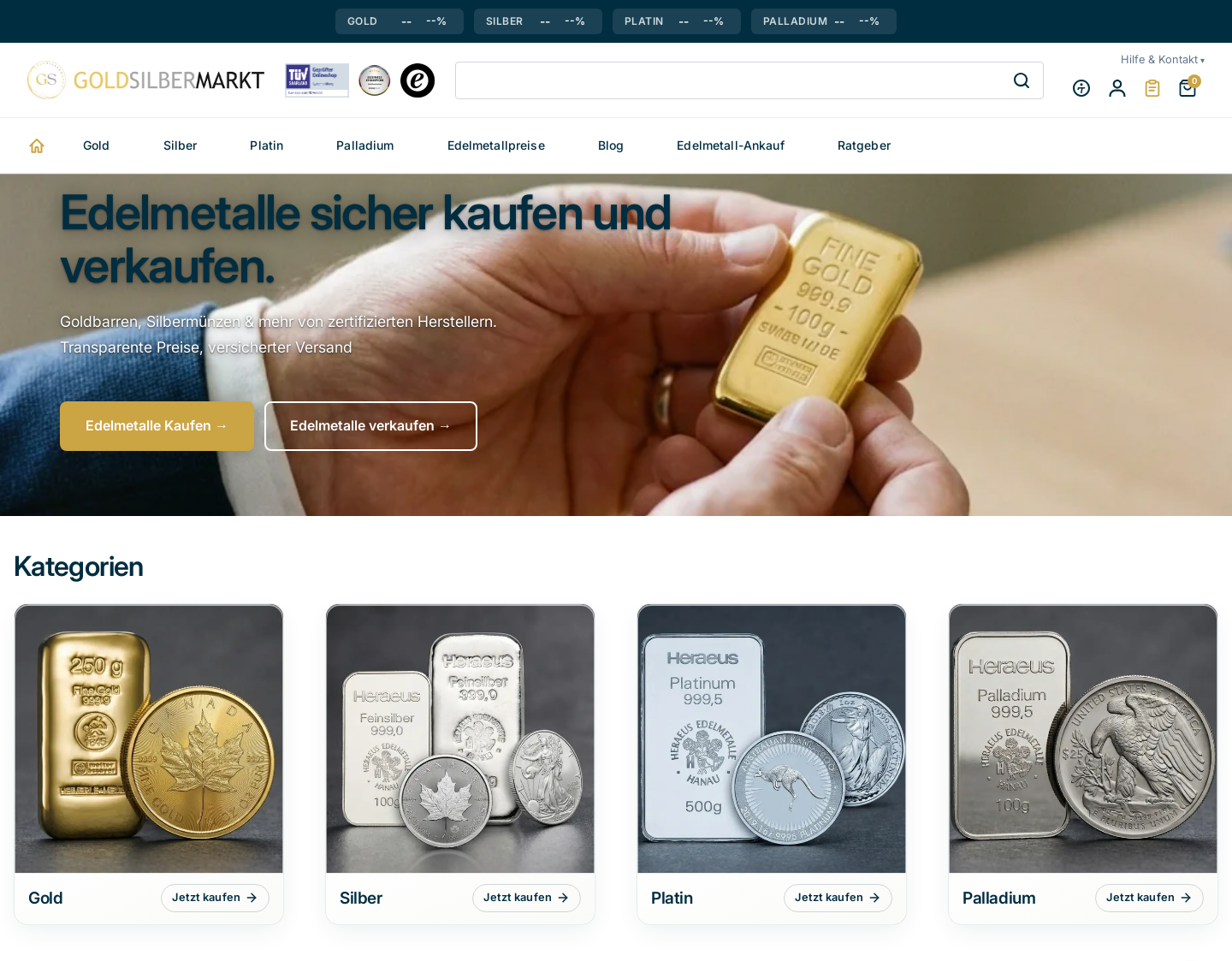 Aktuelle Website-Vorschau von GoldSilberMarkt