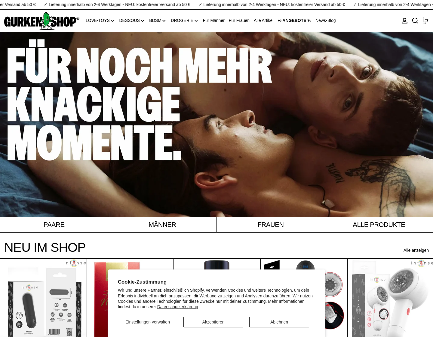 Aktuelle Website-Vorschau von GURKEN.SHOP - Dein Erotikshop, schnell & diskret.