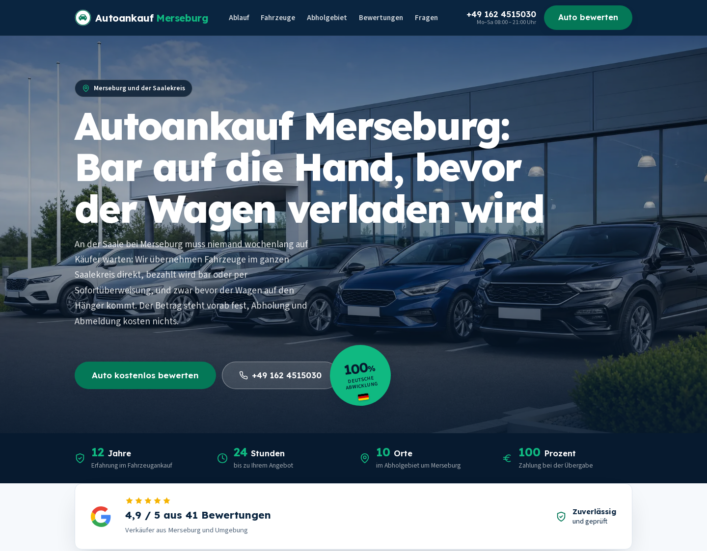 Aktuelle Website-Vorschau von Autoankauf Merseburg