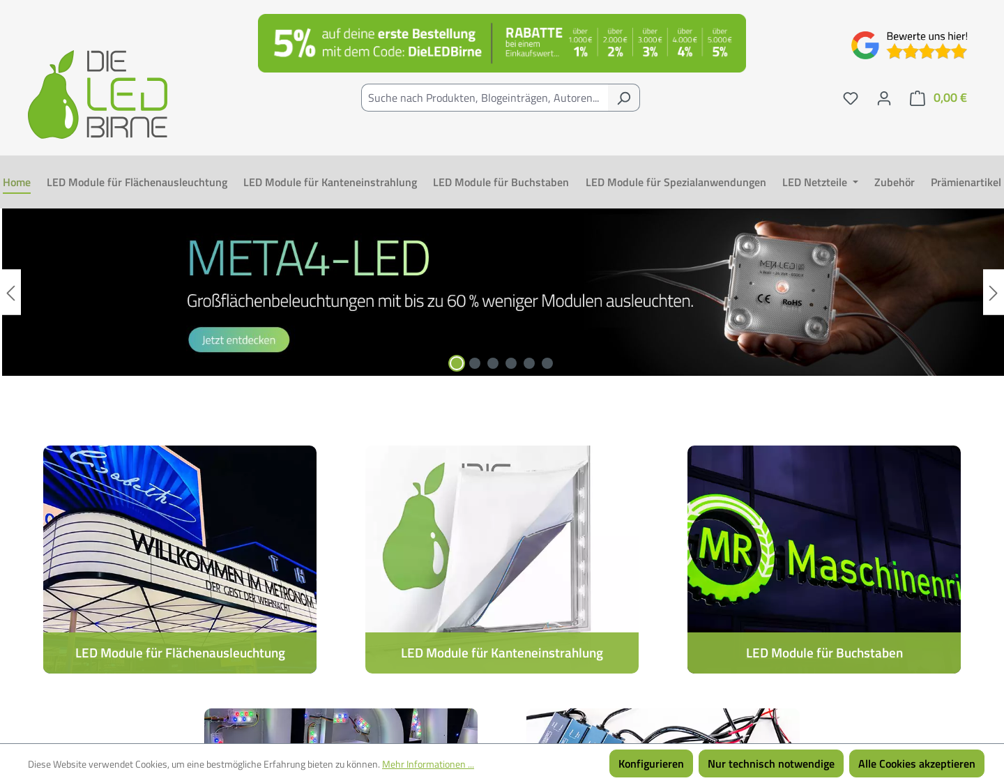 Aktuelle Website-Vorschau von LED Module und Zubehör für die Werbetechnik