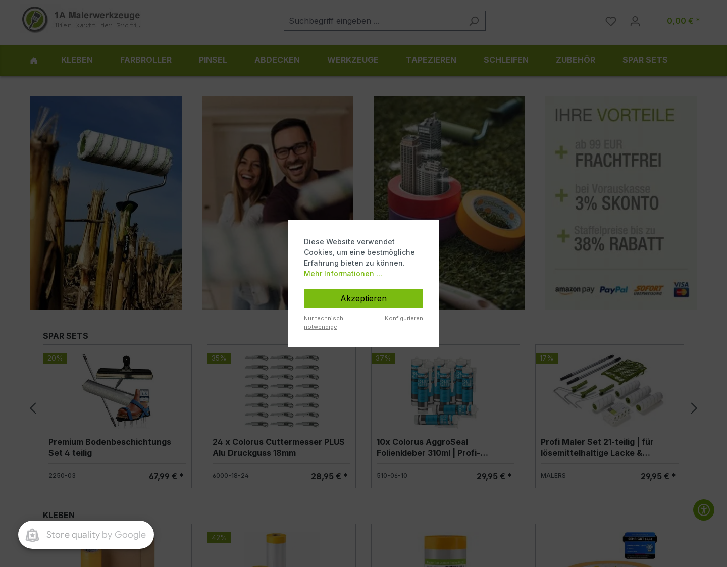 Aktuelle Website-Vorschau von Malerwerkzeug
