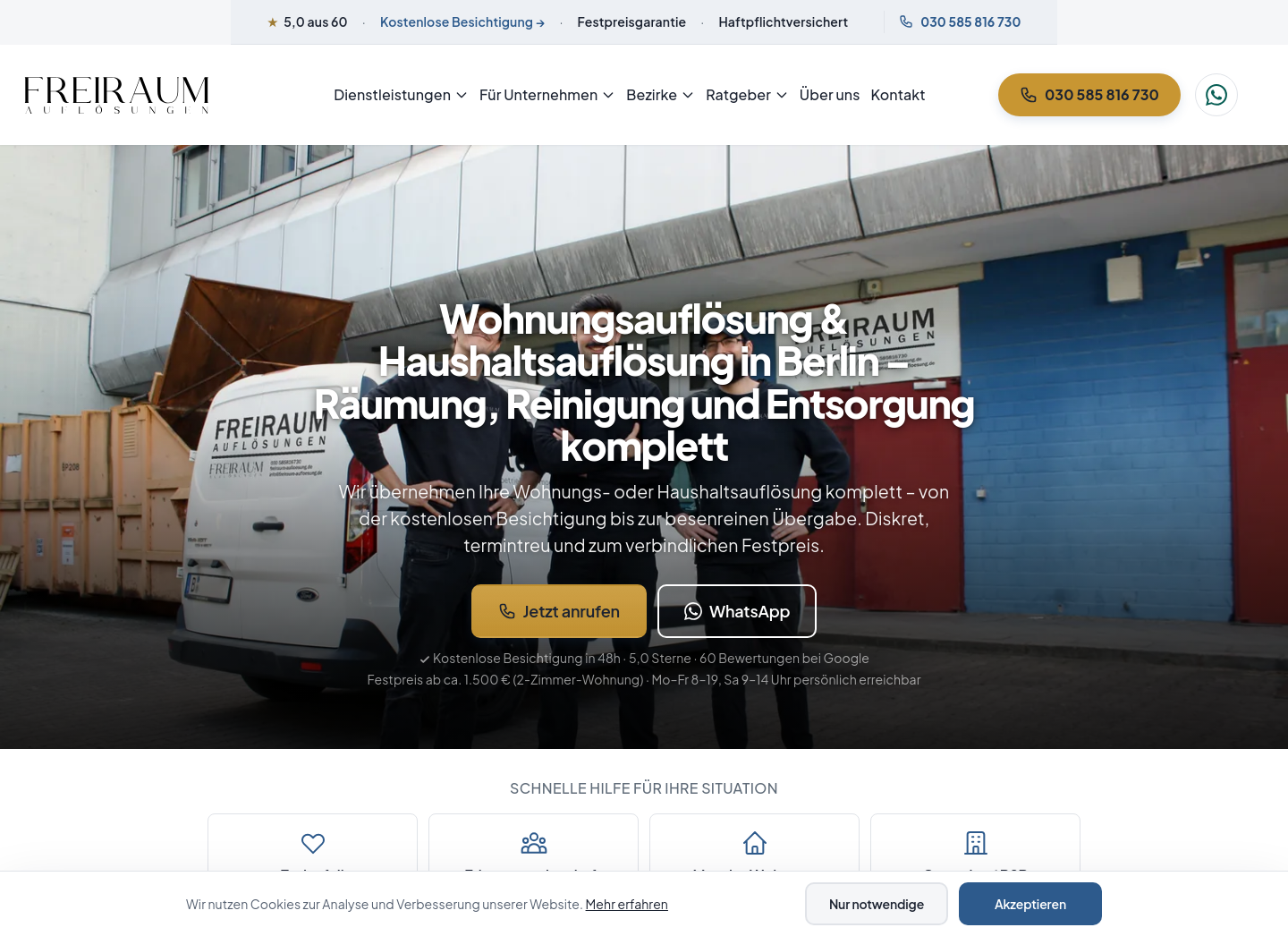 Aktuelle Website-Vorschau von Freiraum-Auflösungen GmbH