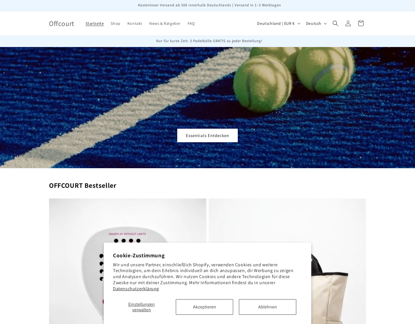 Aktuelle Website-Vorschau von Offcourtpadel